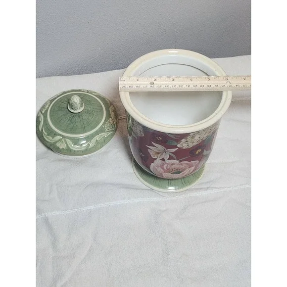 Certified International Pamela Gladding Floral Ceramic Canister Burgundy Green