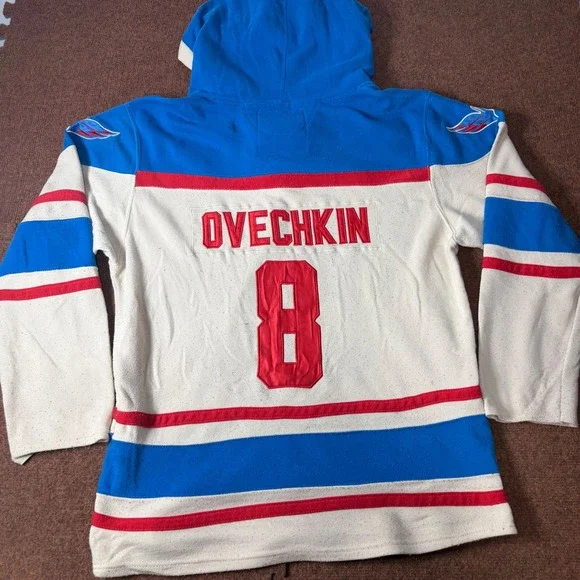 Old Time Hockey Washington Capitals Alex Ovechkin 8 Lace Up Hoodie Mens L Blue