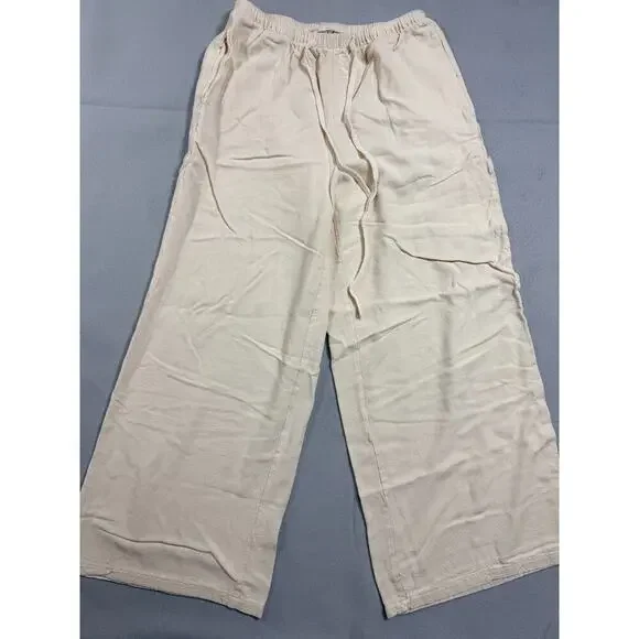 Womens Cotton Linen Pants Size Small Beige Trousers 12