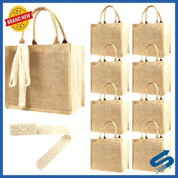 Reusable Jute Tote Bags Bulk Set Eco-Friendly Waterproof Beach Shopping Bags
