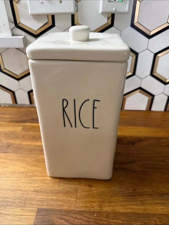 Rae Dunn Rice Canister - White