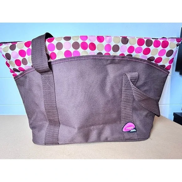 Raya by Thermos Insulated Lunch Tote Bag Pink Brown‎ Polka Dot Cooler
