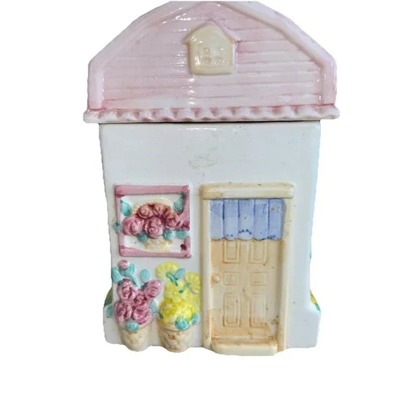 Vintage House Shaped Cookie Jar, Lidded Canister  resembles Lenox Village