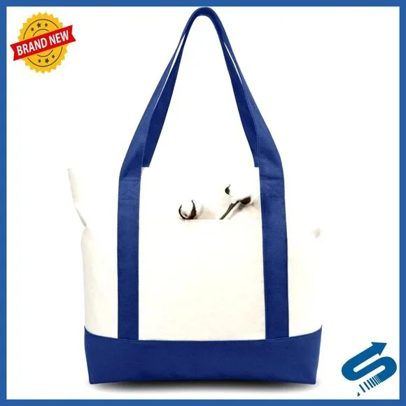 Reusable Canvas Tote Bags Multi-Purpose Grocery Shopping Zipper Closure Durable
