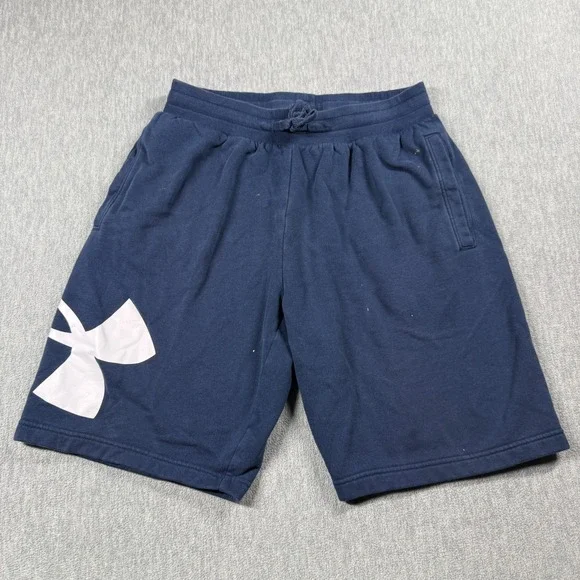 Under Armour Shorts Mens Large Navy Cotton Rival Fleece Big Logo Sweat Active Gy