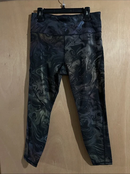 Athleta High-Waist Marble Print Active Leggings - Iridescent Black