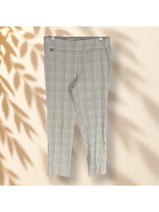 Counterparts Dress Pants Women PM Petite Gray Plaid Mid Rise Flat Front Pull On