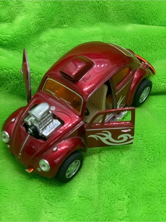 Red Metallic Classic Beetle Toy Car with White Flames - Kids Toys
