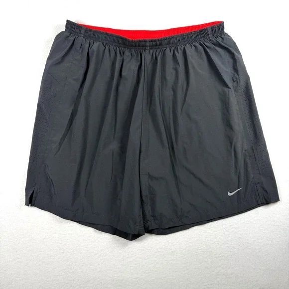 Nike Dri-FIT Running Shorts Mens XL Black Red Liner Zipper Pocket 7 Inch Inseam