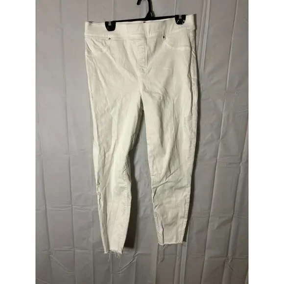 Spanx Distressed Pull On Skinny Jeans White Crop Ankle Jeggings Women Size XL