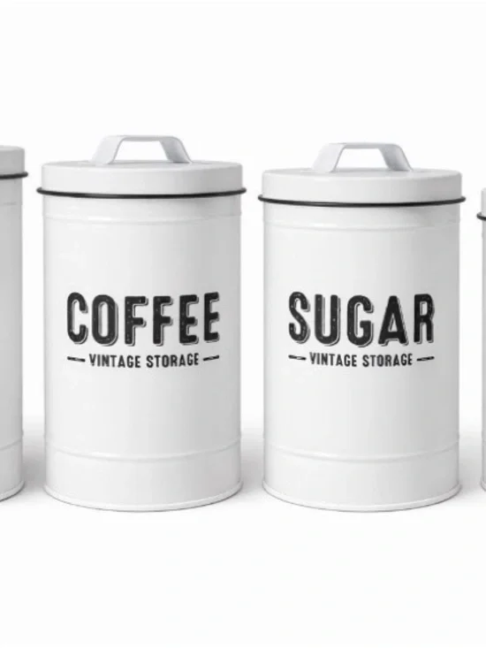 White Coffee & Sugar Vintage Storage Canisters Set - White