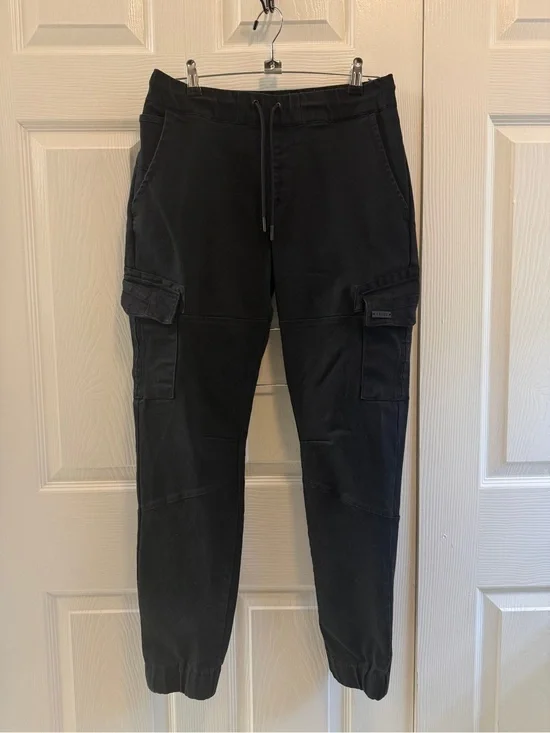 Twice Mens Cargo Jogger Pants size 32 Black Slim Fit Drawstring Stretch