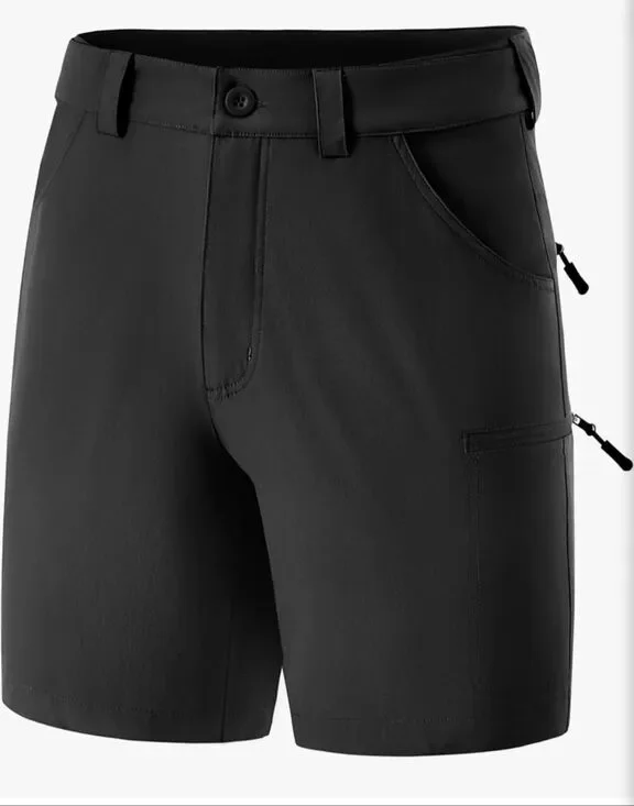 FitsT4 Sports Men's Cargo Hiking Shorts Black Stretch Outdoor Water Resist 32