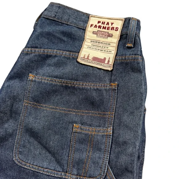 Vintage Phat Farm Mens‎ Denim Carpenter Shorts 36 Blue 100% Cotton Workwear