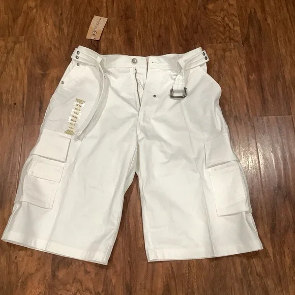 Regal Wear White Men's 34 Flat Front Belted Cargo Shorts NWT