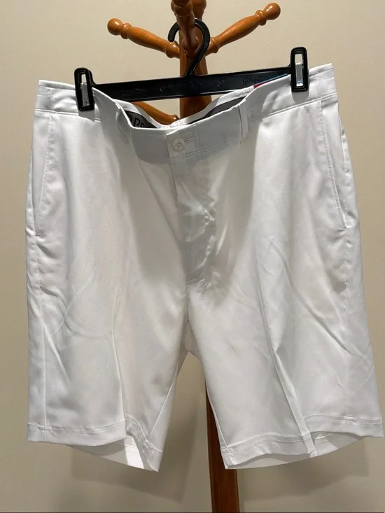Men's White Flat-Front Performance Shorts