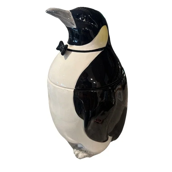 Vtg Otagiri‎ Japan 1983 Penguin With Bow tie Glazed Ceramic Cookie Jar