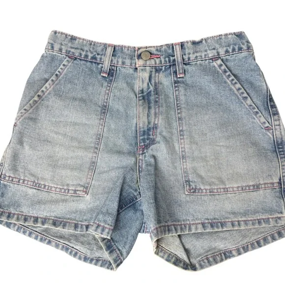 Polo Jeans Co Ralph Lauren Denim Shorts Light Wash Pink Stitching Size 6 4 Inch