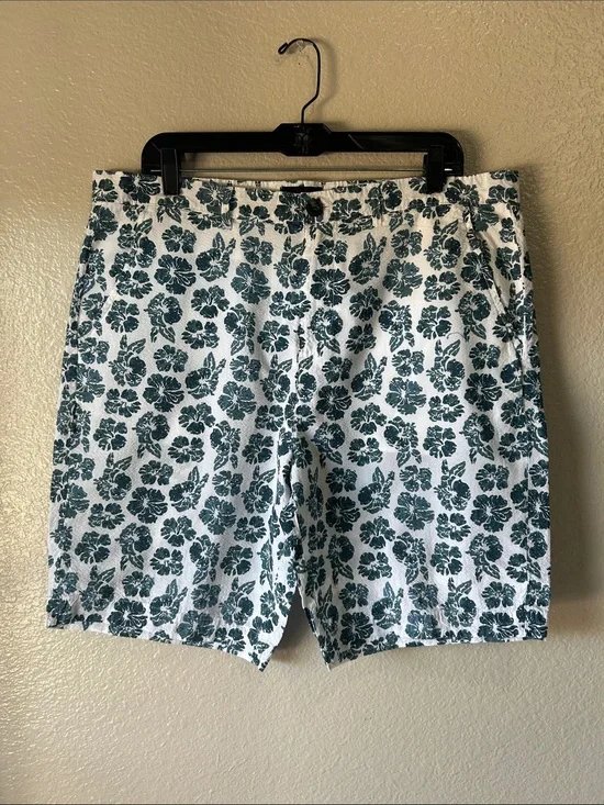 Jachs New York Men Teal Floral Cotton Shorts Summer Casual Vacation Sz 36 TC0003