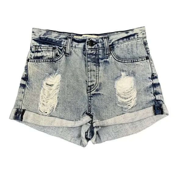 Melville Denim Short Women 40 US 4 Button Fly Distressed Cut Off Acid Made Italy