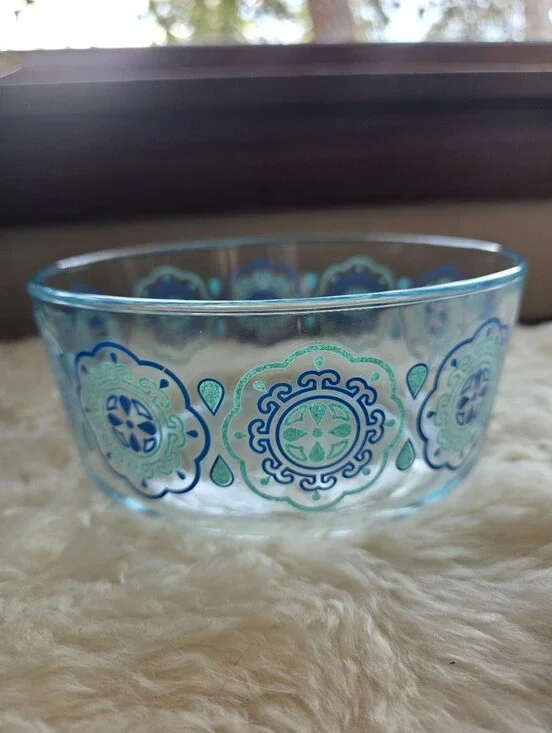 Vintage Pyrex 2.5L Blue Medallion Glass Mixing Bowl 8.5