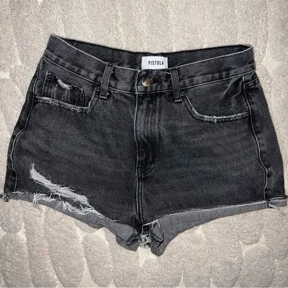 PISTOLA black denim jean shorts 🖤 distressed 🖤 size 28