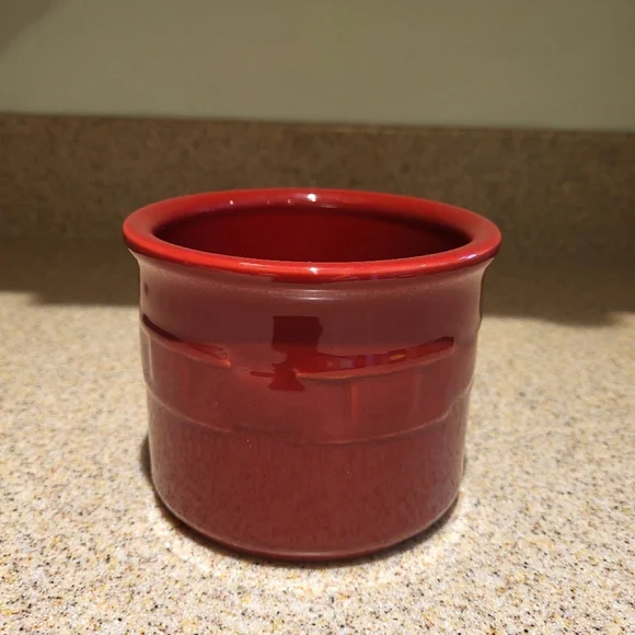 Longaberger Pottery Woven Traditions Paprika Round 1 Pint Salt Crock USA Made