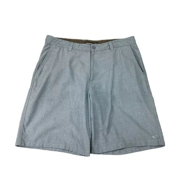 Oneill Shorts Mens 34 Cadet Blue Flat Front Mid Rise Wide Leg Pockets Golf Chino