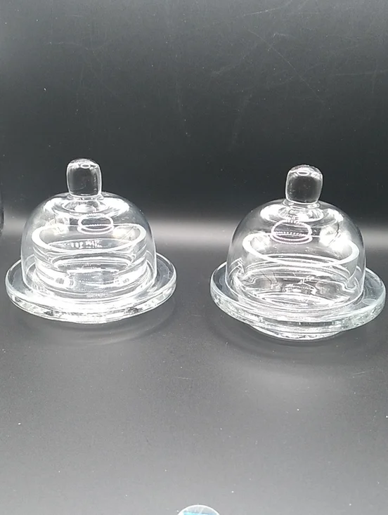 Vintage Clear Glass Mini Dome Butter Dish Set Of 2 (B9)