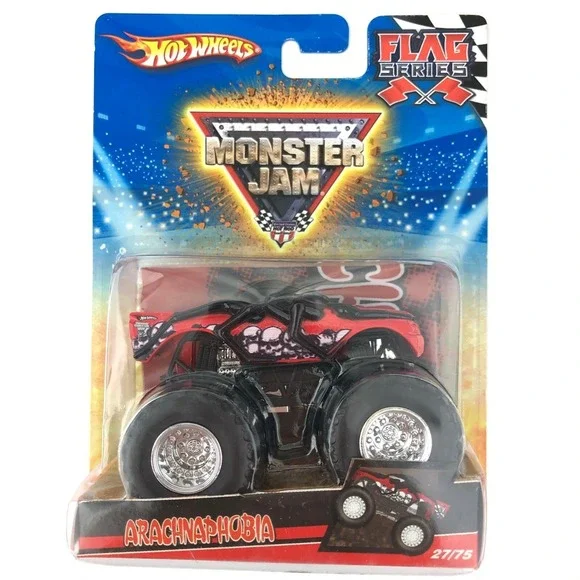 Hot Wheels Monster Jam Truck Arachnaphobia 4x4 Red Die Cast 1/64 Flag Series #27
