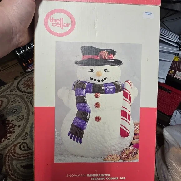 The Cellar Snowman Handpainted Ceramic Cookie Jar Christmas Holiday PL119R0688