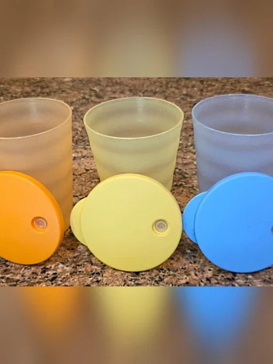 Tupperware Impressions 16 oz. Straw Lid Tumblers Drink Cups 3515 Stackable Euc