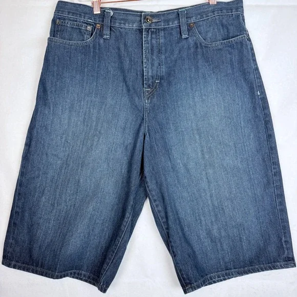 Vintage Y2K Sean John Mens 38 Baggy Denim Jorts Hong Kong Graphic Pocket Shorts
