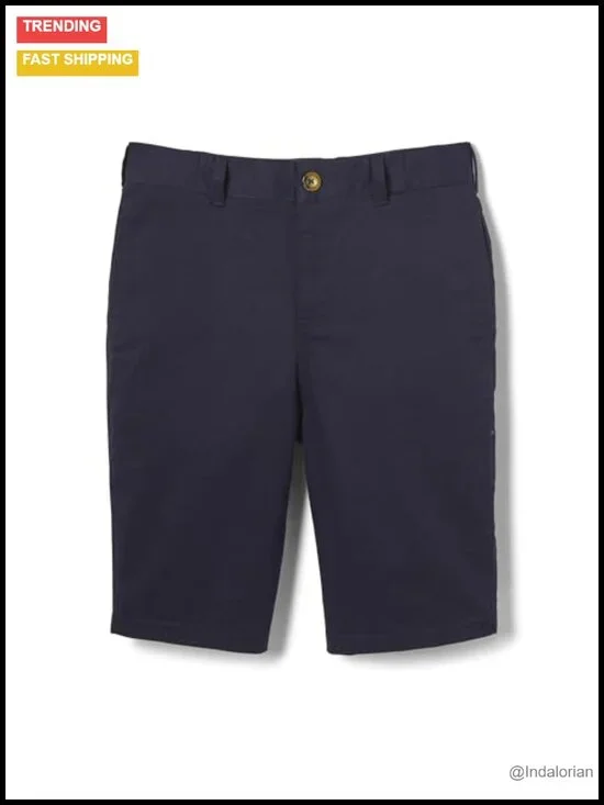 Men's Flat Front Stretch Twill Shorts Cotton Blend Hook & Eye
