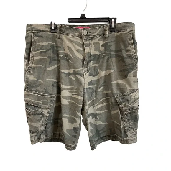 Vtg Unionbay Mens Camouflage Cargo Shorts Green Grey Camo Stretch Size 40 Y2K