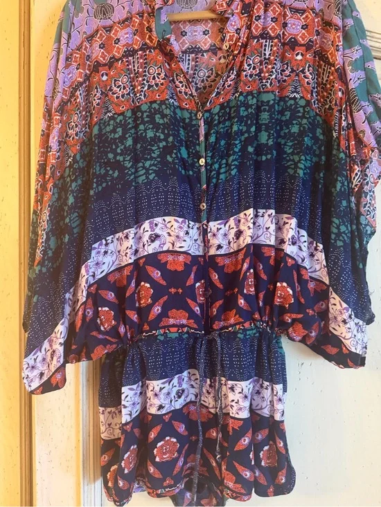 Boho Floral Patchwork Button-Front Women's ROMPER ! SIZE LARGE soft coverup!