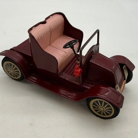 Vintage Made in Japan Tin Toy Car Maroon Roadster CZ-345 Antique Style Pink Seat