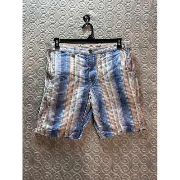 Tommy Bahama‎ Plaid Linen Blend Shorts Size 32 Blue Red White Casual