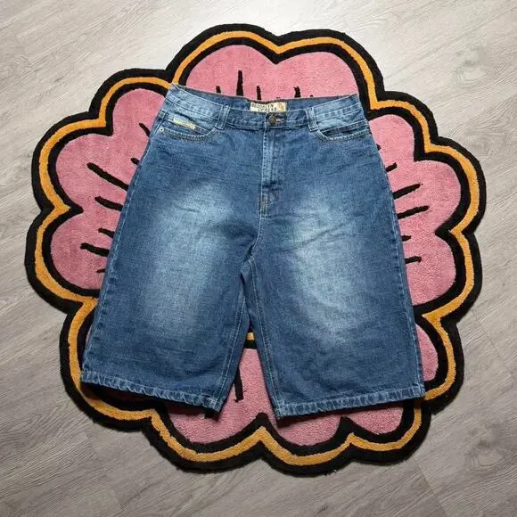 Vintage Y2K Brooklyn Express Baggy Loose Fit Stone Wash Denim Jean Short Size 36