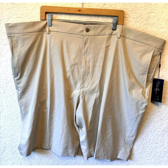 Walter Hagen Golf Shorts Mens W 52 Beige Solid Casual Flat Front Light Pockets‎