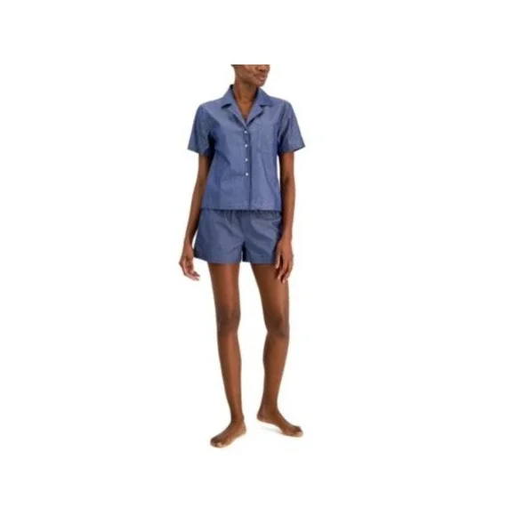 Jenni Women's 2 pc Lounge Short Set Denim Chambray‎ (Small)