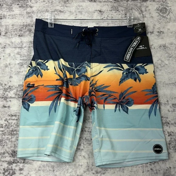 NWT O'Neill Hyperfreak Board Shorts‎ 30 Navy Orange Blue Knee Length 20