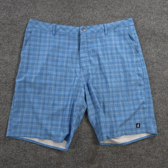 Johnnie O Shorts Mens 38 Blue Plaid Chino 10in Stretch Golf Casual Beach Summer