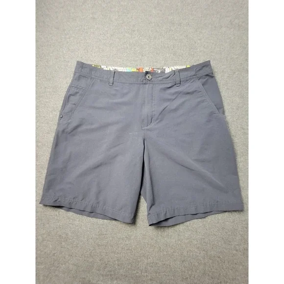 Lululemon Commission Shorts Mens 38 Gray Comic Print Liner‎ Tech Hiking Outdoor
