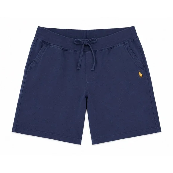 Polo Ralph Lauren Mens Navy Blue Cotton Jersey Knit Shorts Large Yellow Pony