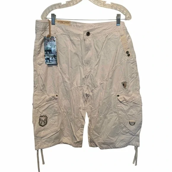 Vintage Stone Touch Cargo Shorts Skater Baggy Combat White Grunge Long 38 NWT