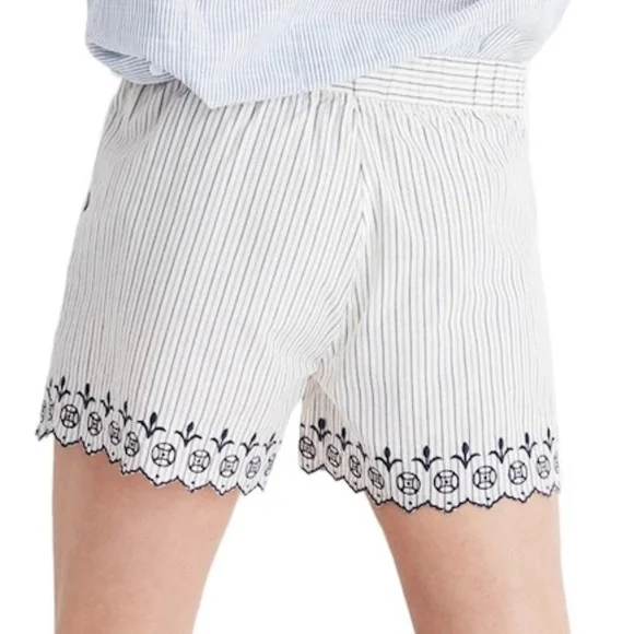 Madewell women XS embroidered Jardin shorts scalloped hem‎ Vacation resort beach