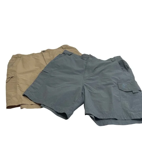 Lot 2 New Reel Legends Mens XL Tarpon Cargo Shorts Bundle Grey Tan Utility Gorp