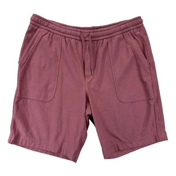 Athleta Shorts Mens L‎ Mauve Cotton Stretch Drawstring Lounge Side Stripe