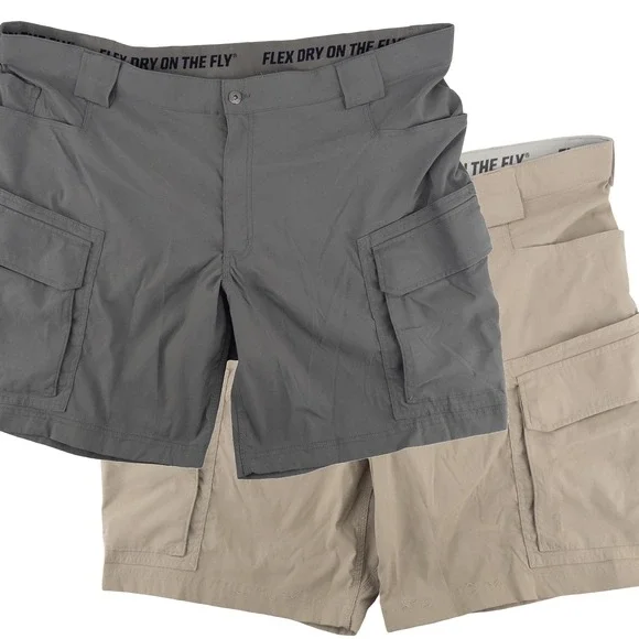 LOT OF‎ 2 Duluth Trading Co Mens 46 Flex Dry on the Fly Cargo Shorts Gray Tan
